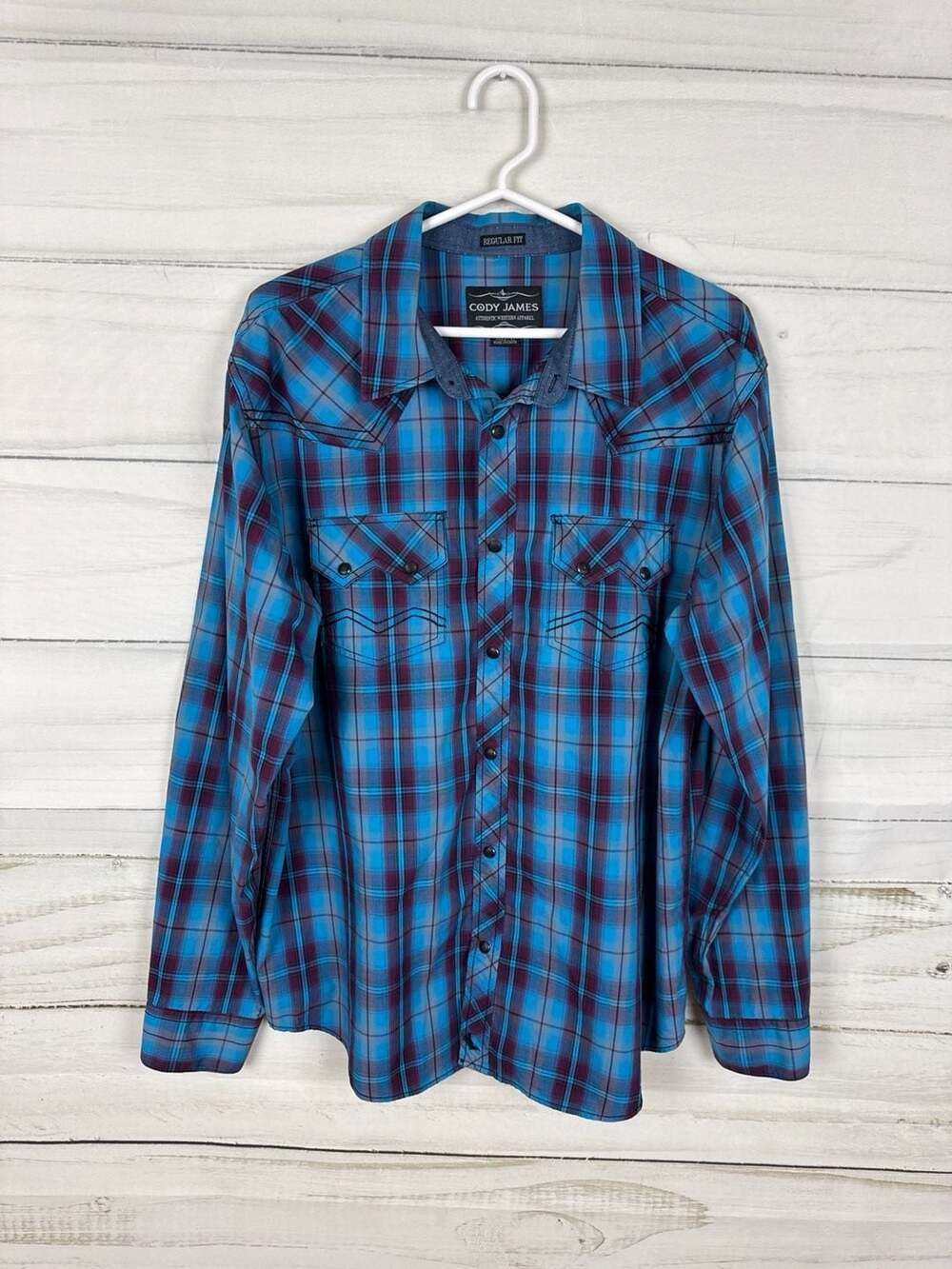 Cody James Men's Regular Fit Plaid Western Snap Button Shirt Size L